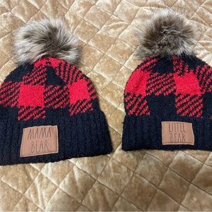 Rae Dunn Red and Black Knit Beanie Set
